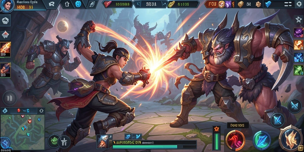 Gameplay seru F08 dengan aksi pertarungan MOBA yang mendebarkan.