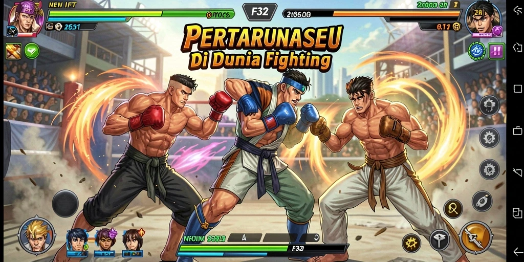 Gameplay F32 menampilkan pertarungan seru dan karakter unik dalam aksi.