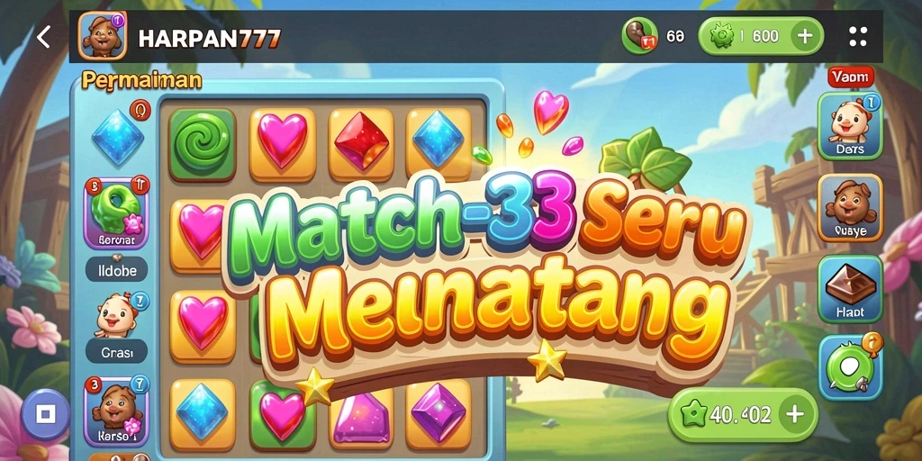 Tangkapan layar gameplay HARAPAN777 dengan tantangan Match-3 yang seru.