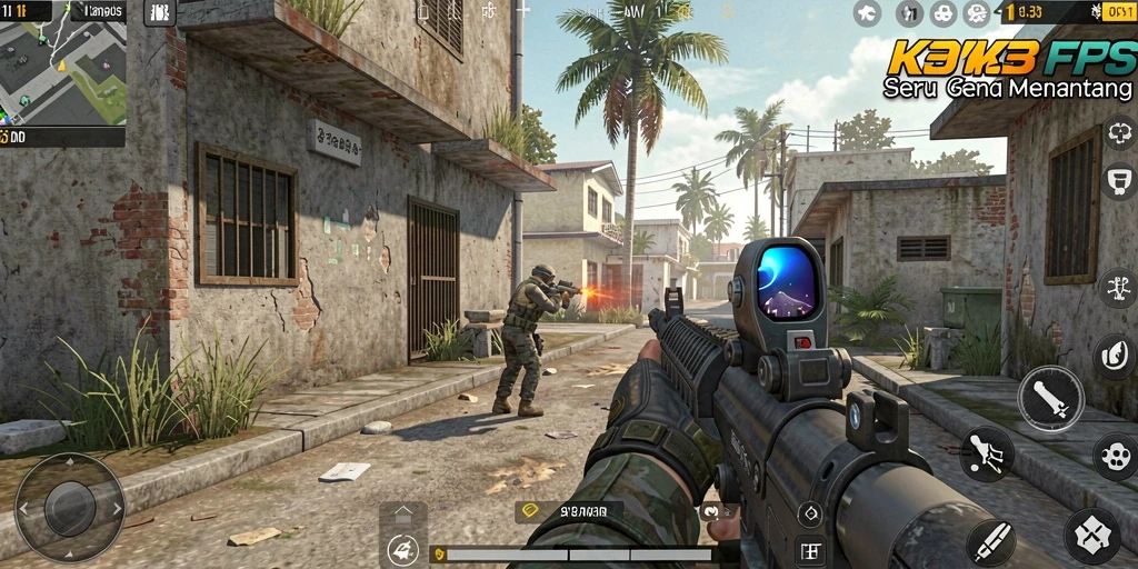 Tangkapan layar utama K3K3 menampilkan aksi intens dalam game FPS.