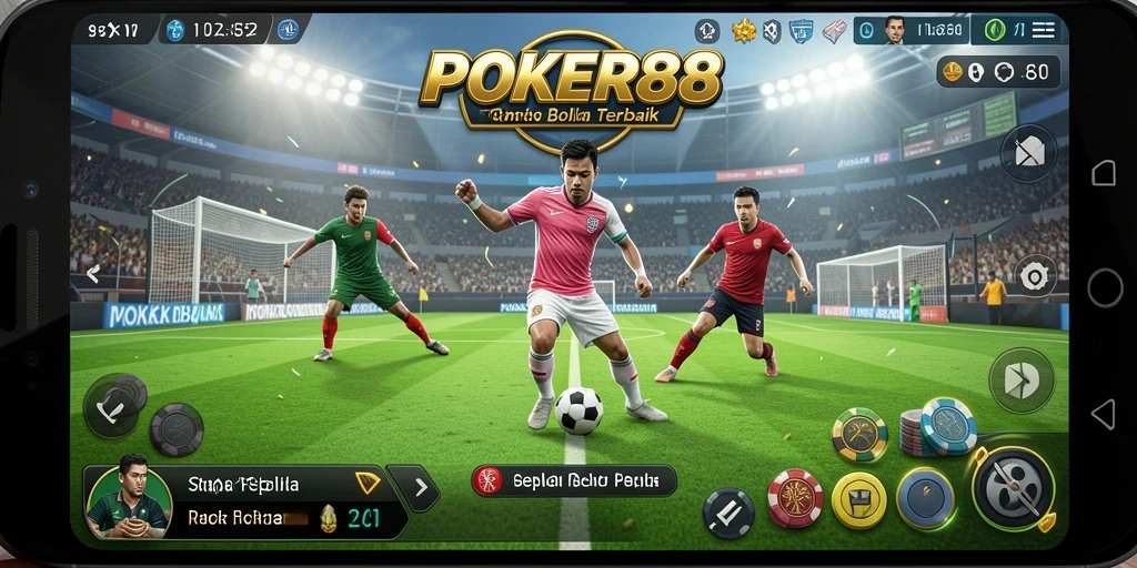 Tangkapan layar gameplay POKER88 menampilkan aksi seru sepak bola.