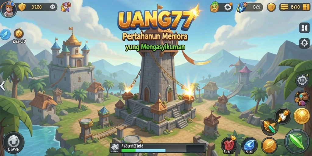 Screenshot UANG77 menunjukkan aksi mendebarkan dalam gameplay Tower Defense.