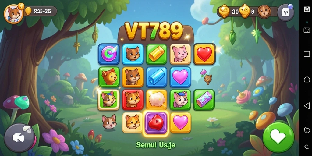 Screenshot menunjukkan gameplay seru VT789 dengan aksi Match-3 yang mengasyikkan.